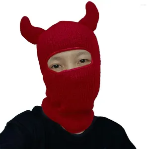 Basker unisex horn huvudbonad stickad mössa hatt med roliga horn vindtät balaclava för höst/vinter streetwear unikt