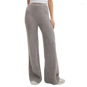 Women's Pants Musuos Casual Knitted Solid Color Women Elastic High Waist Wide Leg Loose Long Trousers Streetwear Beige Gray Black