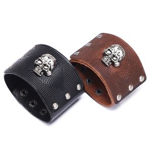 Steampunk Style Skull Charm Leather Cuff Bracelets for Men Gift