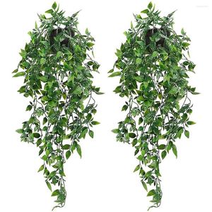 Decorative Flowers 2 Pcs Artificial Hanging Plants Fake Potted For Wall House Room Patio Indoor Outdoor Decor