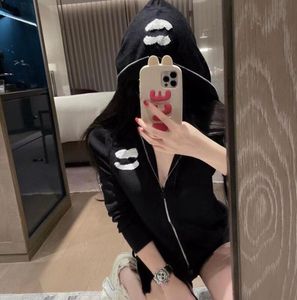 New Women's casual designer classic fashion slim fit soft knit pullover zipper hooded Sweaters white embroidery C-Letter cardigans female sweaters undershirts