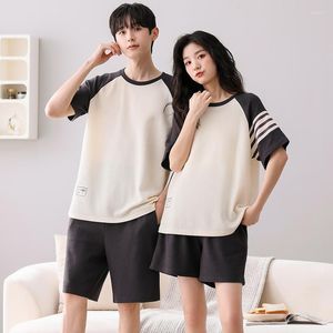 Mäns sömnkläder Summer Pyjamas Set Lovers Cotton Short Sleeve Casual Women Men Pijamas Home Clothes