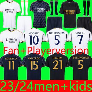 Real Madrid Sportswear hayranları oyuncu versiyonu futbol formaları mbappe vini jr bellingham gerçek madrids tchouameni valverde asensio modrik futbol gömlek erkek çocuk kitleri