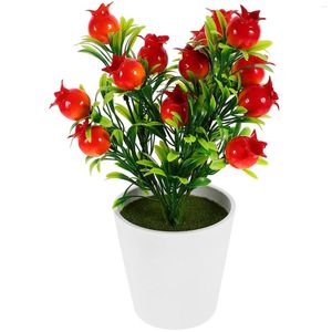 Decorative Flowers Simulated Pomegranate Faux Plant Simulation Bonsai Branches Fake Fruit Artificial Potted Plastic Decor Office