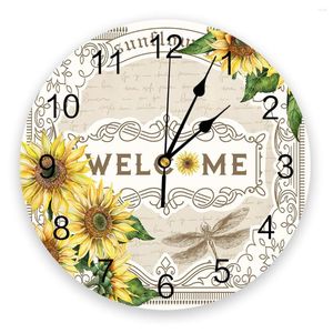 Wall Clocks Sunflower Bee Flower Clock Decorative For Living Room Kitchen Bedroom Home Office Silent