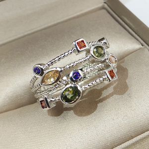 Solitaire Ring Echt S925 Stempel Silber Farbe Ringe für Frauen Hohl Verlobungsring Bijoux Bague Geschenk Sterling Plata Hochzeitsschmuck 230424