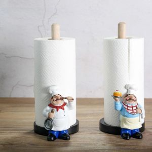 Toilet Paper Holders Resin Chef Double-Layer Paper Towel Holder Figurines Creative Home Cake Shop Restaurant Crafts Decoration Ornament 231124