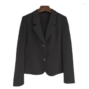 女性のスーツ高品質の女性スリムブレザージャケットオフィスレディブラックビジネスフォーマルウェアスモールスーツシングルボタンショートブレザーコートムージャー