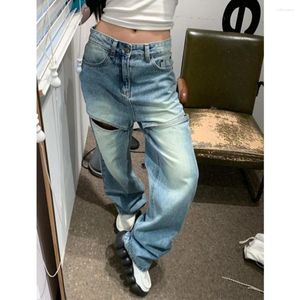 Women's Jeans American Spicy Girls' Hole Female Clothing Trend 2023 Style Personalized Splice Casual Straight Leg Domineering