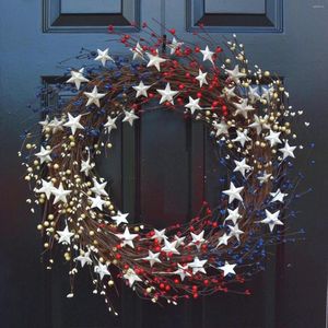 Decorative Flowers Ne Independence Day Garland Red White Blue Berry Star Pendant Front Door Advent Wealth