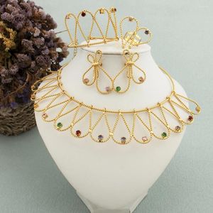 Necklace Earrings Set Gold Color Jewelry For Women Large Hollow Design Round Collor Dubai African Weddding Bridal Gift