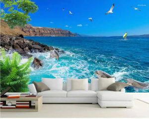 Wallpapers 3D Wallpaper Custom Any Size Mural Blue Sky Sea Tree Seagull Living Room Bedroom TV Background