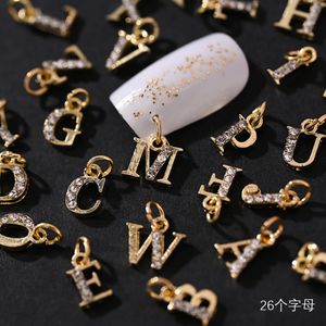 Nail Art Decorations 10 26Pcs Pierced Hoop Alphabet 3D Charms 0 9 A Z Dangle Letter Gold Silver Number Manicure Pendant 231123