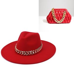 Berets Fedoras 2 Piece Hat Bag Women 9.5CM Big Brim Fedora Autumn Winter Concave-convex Top Panama Jazz HatBerets