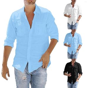 Men's T Shirts Dress Shirt Button Down Collar Sleeve Men's Long Turn-Down Pocket Tops Solid Casual Men Turtleneck Juniors