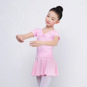 Bühnenkleidung Mädchen Ballett Trainingsanzug Schleife Tanzkleid Kinder Langarm Rosa Baumwolle Gymnastik eng anliegend