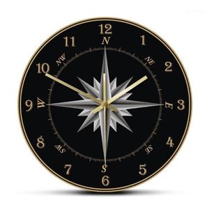 Mariner's Compass Wall Clock Compass Rose Nautical Home Decor Windrose Nawigacja okrągła ciche zamiatane zegar ścienny Sailor's2412