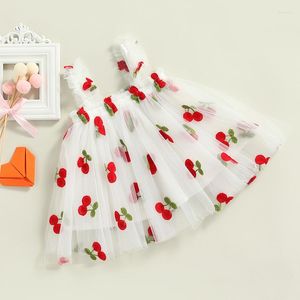 Girl Dresses 9M-5Y Toddler Kid Baby Girls Tulle Dress Cherry Embroidery For Wedding Birthday Summer Party Beach Holiday Clothing