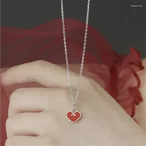 Pendant Necklaces Fashion Creative Mascot Red Long Life Lock Cute Little Lucky Heart Silver Plated Jewelry Chinese Style N019