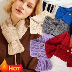 Scarves Winter Knitted Scarf Button Fashion Solid Color Muffler Girl Lady Outdoor Windproof Cold-proof Neck Neckerchief Bandelet