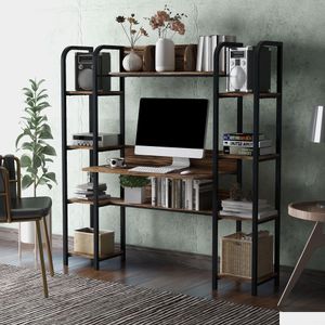 Bedroom Furniture Mti-Functions Computer Desk With Cabinet Espresso Modern Simple Style Black Metal Frame Rustic Brown Drop Delivery H Dhltd