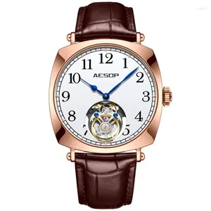 Wristwatches Aesop Real Tourbillon Watch Men Mechanical Double Sided Hollow Wirstwatch Sapphire 316L Waterproof Super Luminous Clock