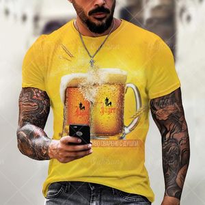 Men's T Shirts Beer 3D Print T-shirts Summer Polyester O-Neck Breathable Short Sleeve Loose Tops Tees Oversized Shirt Men Clothing 6XL