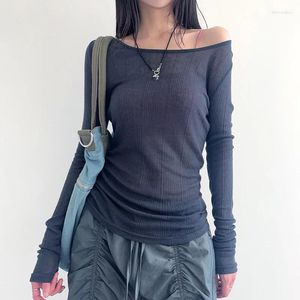 女性用Tシャツ女性ニットTシャツ長袖アメリカンスタイルクラシックフィットプルオーバーストリートウェアクラブスリムチュニックティー秋