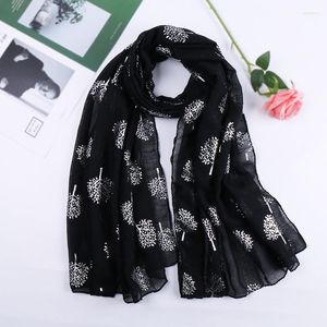 Ethnic Clothing Woman Muslim Cotton Hijab Glitter Scarf Silver Tree Turbans For Women Shimmer Shawl Wrap Plain Head Wraps Islamic Scarves