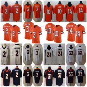 3 Russell Wilson 31 Justin Simmons Camisa de futebol 33 Javonte Williams Jerry Jeudy Patrick Surtain II John Elway Courtland Sutton Laranja Azul Branco