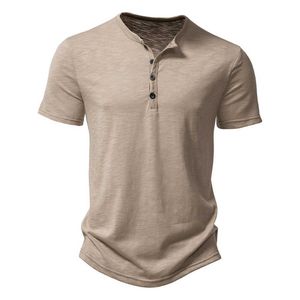 Camisetas masculinas Henley Collar Summer Men Casual Solid Color Short Sleeve Tir