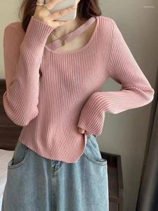 Frauen Pullover Frühling Herbst Kurze Schlüsselbein Top Pullover Mujer Sueters De Unregelmäßige Gestrickte Bodenbildung Shirt