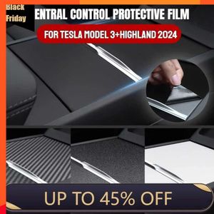 New For Tesla Model 3+ Highland 2024 Center Console Panel Sticker Suede Film Carbon Central Control Cover Car Interior Accessories