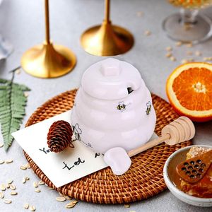 Storage Bottles Mini Ceramic Honey Jar Pot With Dipper Giftable Beehive Holder Sugar Tank Bee Theme Party Decor