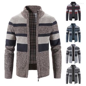 Erkek Sweaters Stripe Sweater Adam Örme Blazer Sokağı Gevşek Sıradan Fermuarı Haldigan Palto Sonbahar Kış Kış Polar Sıcak Örgü Ceket