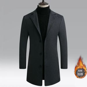 Men's Wool Blends Korean Style Men Trench Coat Lapel Buttons Woolen Coat Casual Overcoat Jackets Men Warm Long Outwear Spring Windbreaker 231123