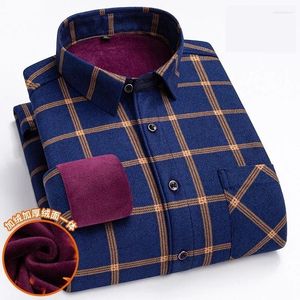 Men's Casual Shirts 2023 Warm Flannel Top Autumn Winter Long Sleeve Plaid Shirt Thick Fleece Lined Soft Dress L-5XL