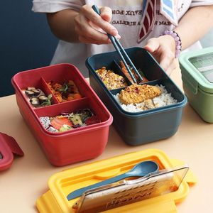 Dinnerware Sets Lunch Box Microwave Oven Heat-resistant Fresh-keeping With Spoon Chopsticks Sealed Nordic Style Cutlery Tableware Navy