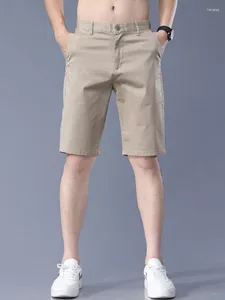 Shorts masculinos 6 cores casuais 2023 verão reto elástico negócios moda fina calças curtas masculino gelo seda cáqui bege marinho