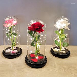 Flores decorativas Decoração de casa Artificial em Domé de vidro Domé dia dos namorados Presente criativo Buquê de casamento de ornamento de rosa vermelha rosa vermelha