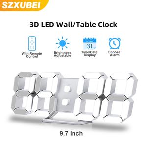 Wall Clocks 3D LED Wall Clock Digital Alarm Clock Snooze Table Clock With Romote Control Time/Date/Temperature Nightlight Display Bedroom 231123