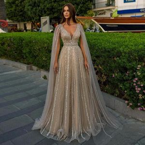 Party Dresses Luxury Nude Dubai Evening Dress With Cape Sleeves 2023 Elegant Long Arabic Formal Prom For Women Wedding SS322