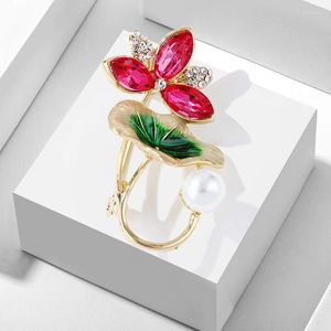 Brooches Enamel Lotus Flower For Women Unisex Rhinestone Party Office Brooch Pins Gifts