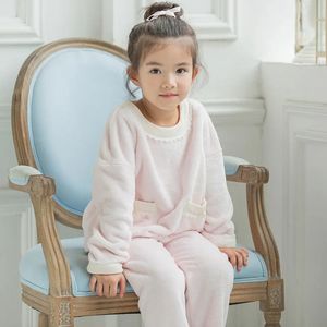 Pyjamas Autumn Winter Children's Girl's Lolita Pink Flannel Pyjama Sets.Lace TopSpants.Vintage Toddler Kid Pajamas Set.Sleep Loungewear 231124