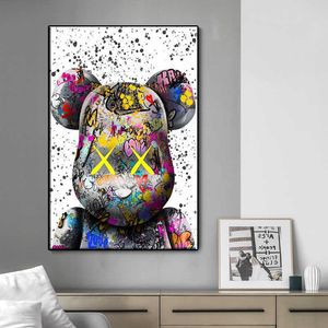 Papéis de parede pintaram graffiti Cartoon Bear Posters de moda e impressões modernas decoração de parede de decoração de parede de parede Cuadros j230224