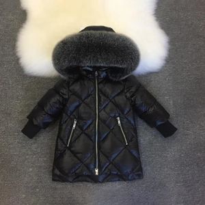 Down Coat Winter Natural Fur Boys Jacket Thick Down Girls Coat Checkered Hoodie Warm Kids Parka Clothes Windproof Children Overcoat Outfit 231123