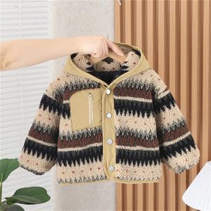 2024 Популярная разноцветная куртка с капюшоном для мальчиков, детская одежда, осенне-зимняя хлопковая одежда для малышей, пальто для девочек, модный свитер