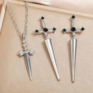 Necklace Earrings Set MASA Gothic Exaggerated Dagger Earring European And American Style Retro Cross Decorated Sword Hip Hop Jewrlry