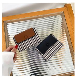 Wallets Ladies Foldable Houndstooth PU Leather Short Wallet Student Money Clip Fashion Durable Mini Luxury Card Holder Clutch Purse