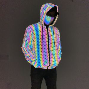Giacche da uomo Motivo geometrico Giacca riflettente abbagliante Cappotto luminoso arcobaleno traspirante lavorato a maglia europeo e americano da uomo